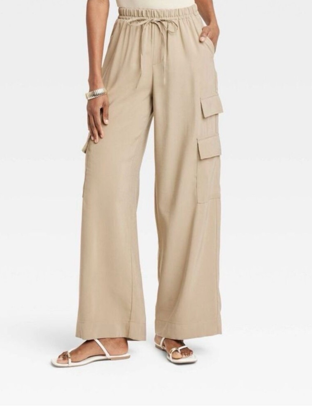 a new day Wide-Leg Cargo Pull-On Pants in Beige
